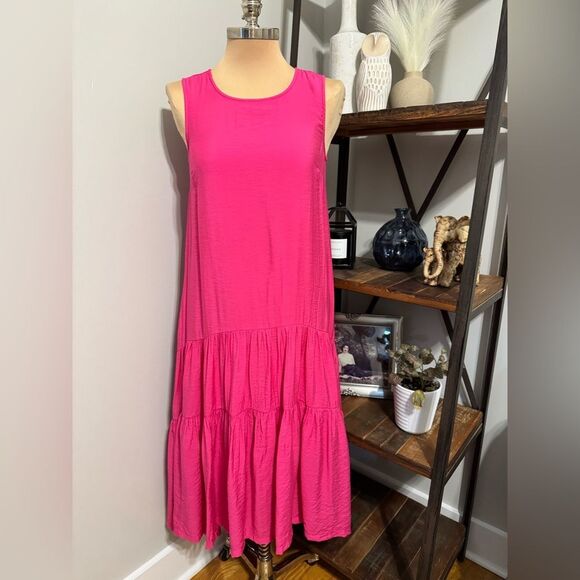 Maeve by Anthropologie Marlene Tiered Sleeveless Fuchsia Lined Maxi Dress SMALL - Picture 3 of 14